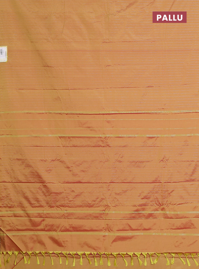 Arani semi silk saree dual shade of yellowish pink with allover silver zari weaves in borderless style