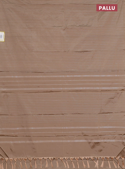 Arani semi silk saree sandal with allover silver zari weaves in borderless style