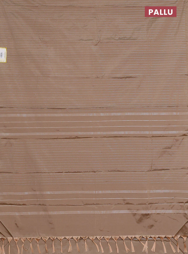 Arani semi silk saree sandal with allover silver zari weaves in borderless style