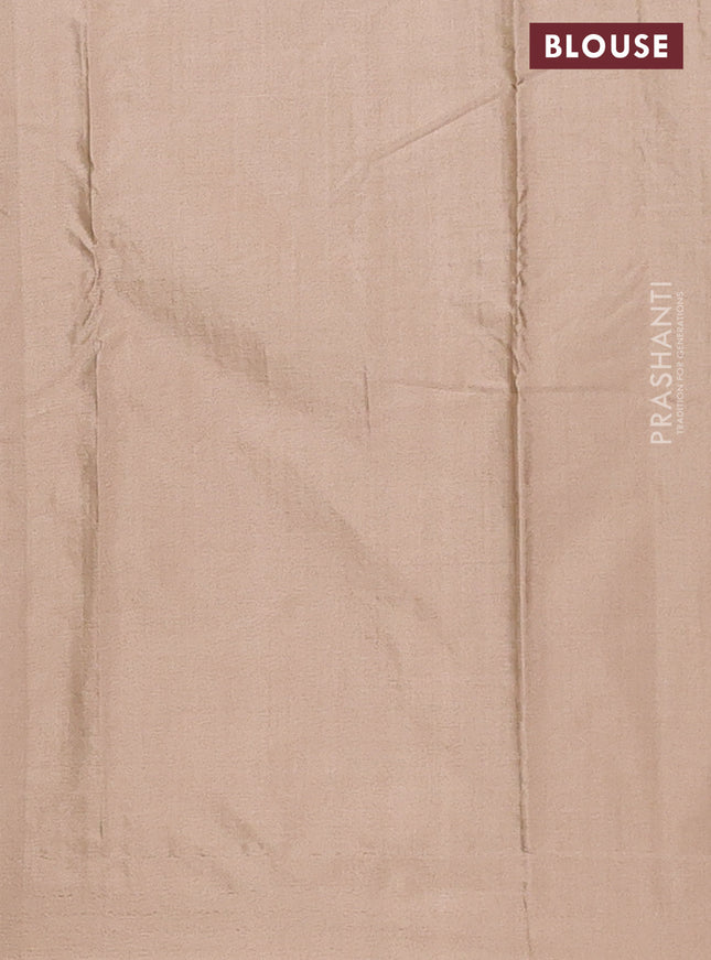 Arani semi silk saree sandal with allover silver zari weaves in borderless style