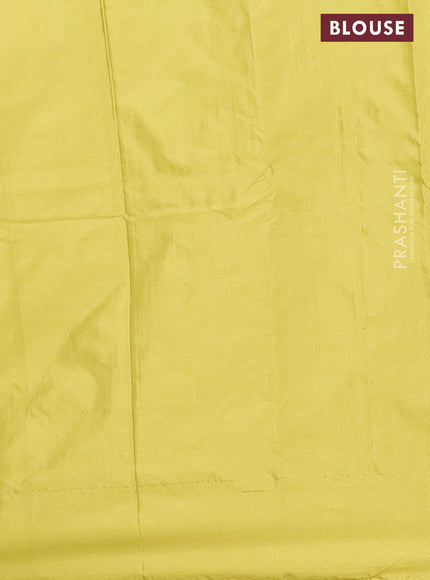Arani semi silk saree lime yellow with allover silver zari weaves in borderless style