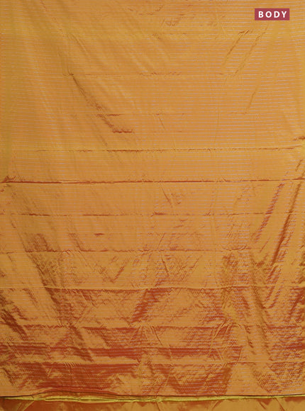 Arani semi silk saree mustard yellow with allover silver zari weaves in borderless style