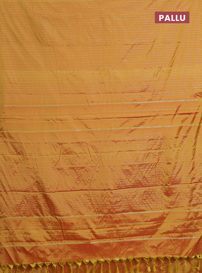 Arani semi silk saree mustard yellow with allover silver zari weaves in borderless style