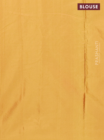 Arani semi silk saree mustard yellow with allover silver zari weaves in borderless style