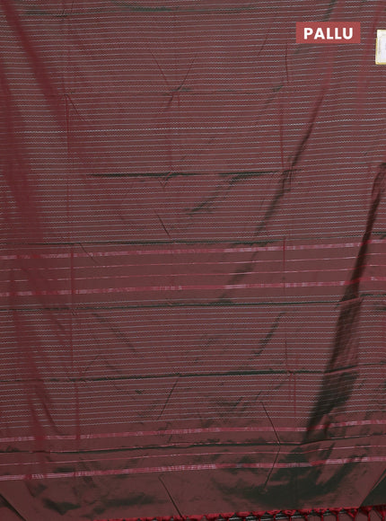 Arani semi silk saree dual shade of greenish maroon with allover silver zari weaves in borderless style