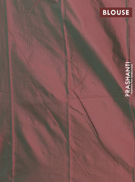Arani semi silk saree dual shade of greenish maroon with allover silver zari weaves in borderless style