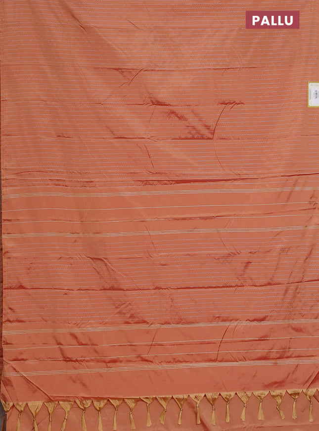 Arani semi silk saree rust shade with allover silver zari weaves in borderless style