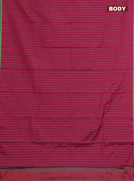 Arani semi silk saree dark magenta pink and green with allover silver zari weaves and piping border