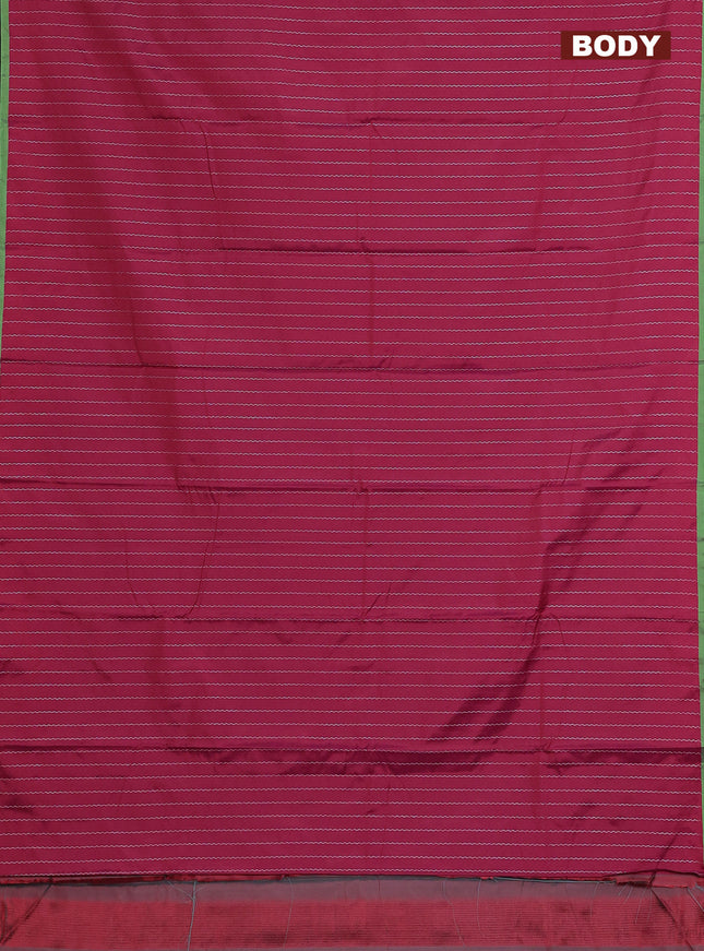 Arani semi silk saree dark magenta pink and green with allover silver zari weaves and piping border