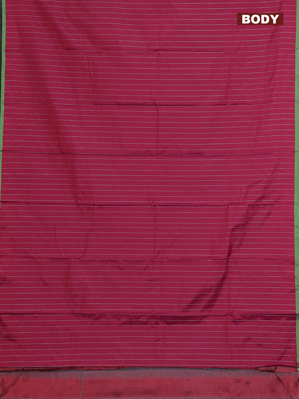 Arani semi silk saree dark magenta pink and green with allover silver zari weaves and piping border
