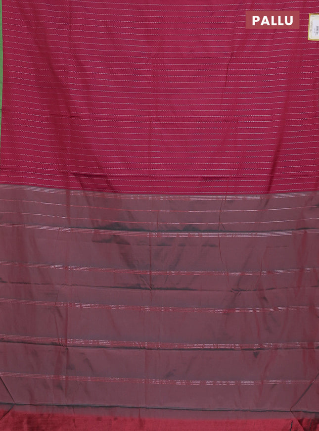 Arani semi silk saree dark magenta pink and green with allover silver zari weaves and piping border