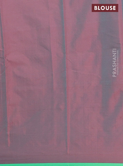 Arani semi silk saree dark magenta pink and green with allover silver zari weaves and piping border