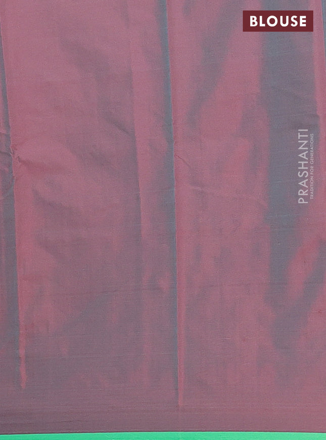 Arani semi silk saree dark magenta pink and green with allover silver zari weaves and piping border
