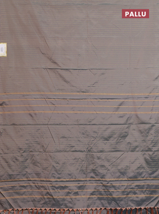 Arani semi silk saree dual shade of grey with allover silver zari weaves in borderless style