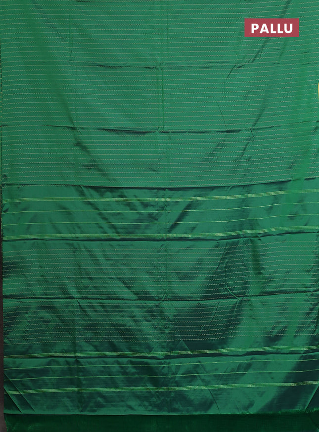 Arani semi silk saree green with allover silver zari weaves in borderless style
