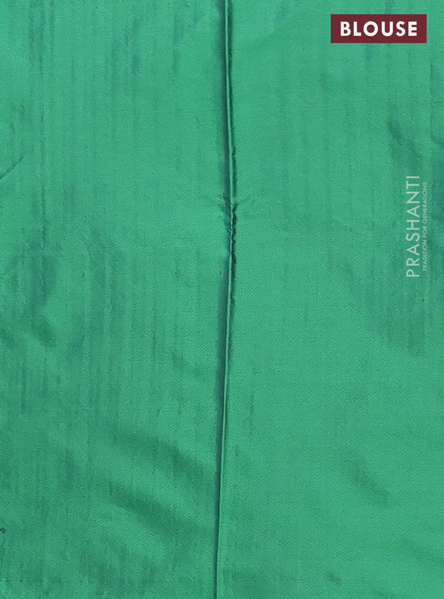 Arani semi silk saree green with allover silver zari weaves in borderless style
