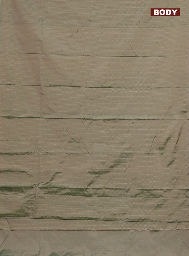 Arani semi silk saree dual shade of green with allover silver zari weaves in borderless style