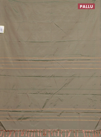 Arani semi silk saree dual shade of green with allover silver zari weaves in borderless style