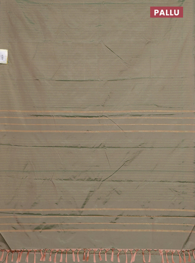 Arani semi silk saree dual shade of green with allover silver zari weaves in borderless style