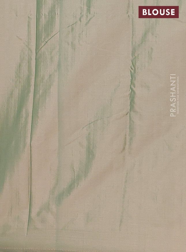 Arani semi silk saree dual shade of green with allover silver zari weaves in borderless style