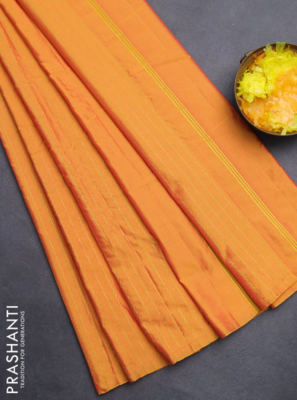 Arani semi silk saree mango yellow with allover silver zari weaves in borderless style