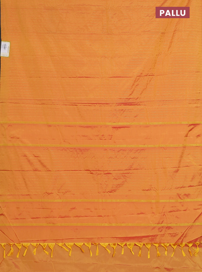 Arani semi silk saree mango yellow with allover silver zari weaves in borderless style