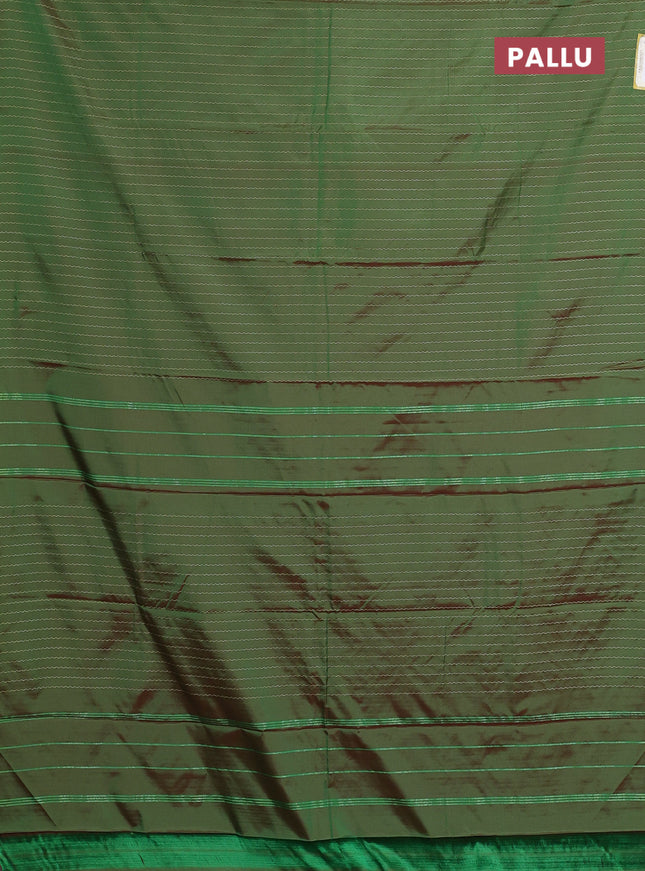 Arani semi silk saree manthulir green with allover silver zari weaves in borderless style