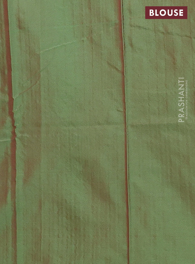 Arani semi silk saree manthulir green with allover silver zari weaves in borderless style