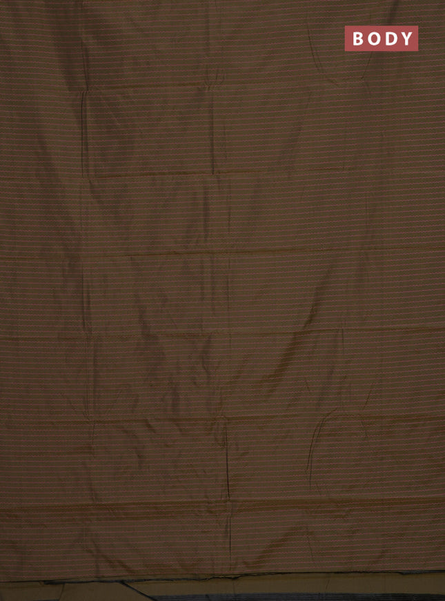 Arani semi silk saree military green with allover thread weaves in borderless style