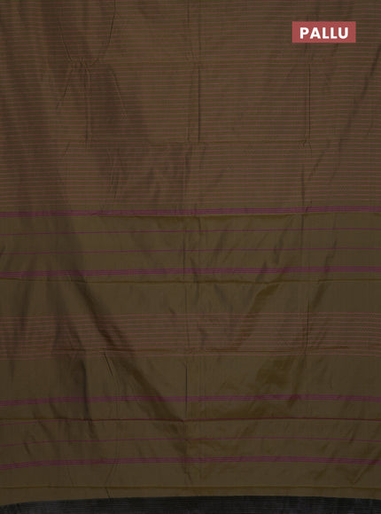 Arani semi silk saree military green with allover thread weaves in borderless style