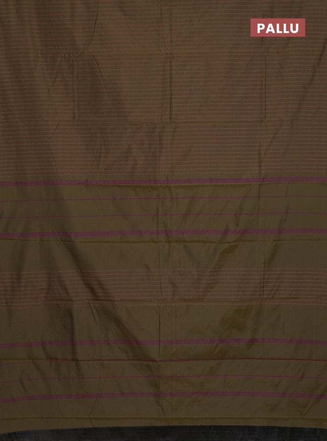 Arani semi silk saree military green with allover thread weaves in borderless style