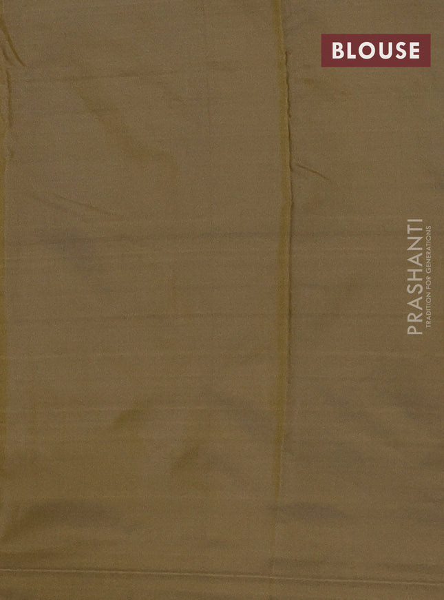 Arani semi silk saree military green with allover thread weaves in borderless style