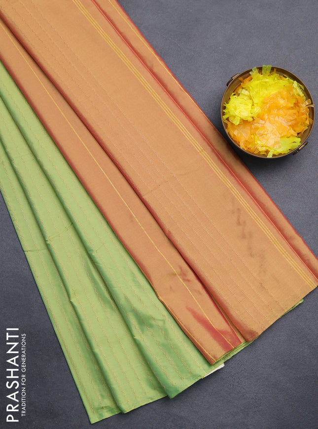 Arani semi silk saree light green with allover zari weaves in borderless style