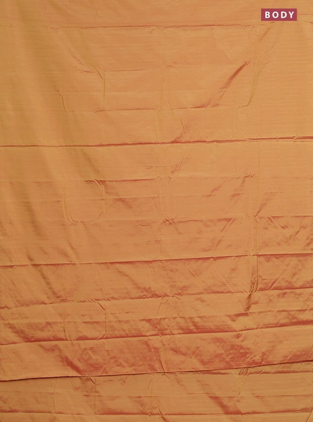 Arani semi silk saree dual shade of mustard with allover copper zari weaves in borderless style