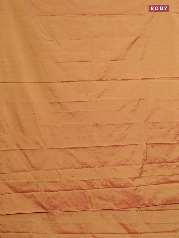 Arani semi silk saree dual shade of mustard with allover copper zari weaves in borderless style