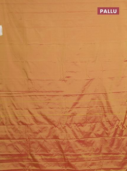 Arani semi silk saree dual shade of mustard with allover copper zari weaves in borderless style