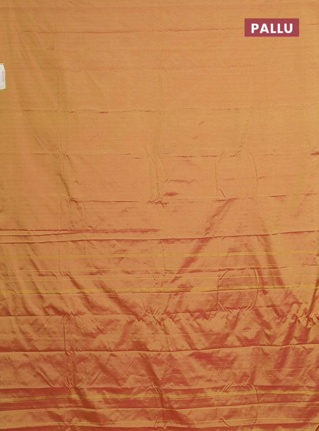 Arani semi silk saree dual shade of mustard with allover copper zari weaves in borderless style