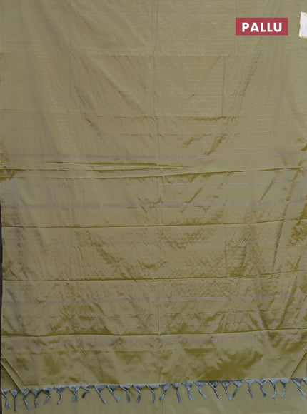 Arani semi silk saree elaichi green with allover copper zari weaves in borderless style