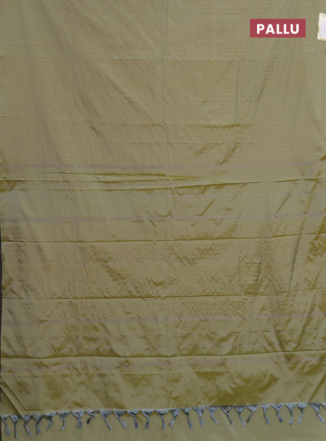 Arani semi silk saree elaichi green with allover copper zari weaves in borderless style