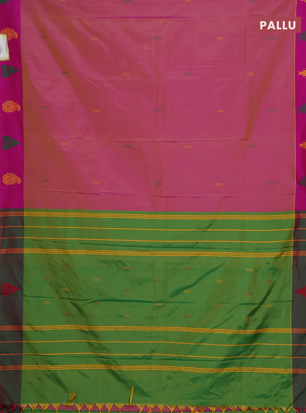 Arani semi silk saree dual shade of pink and dual shade of green with thread woven buttas and thread woven butta border