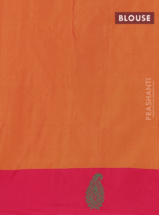 Arani semi silk saree mehendi green and dual shade of yellowish pink with thread woven buttas and thread woven butta border