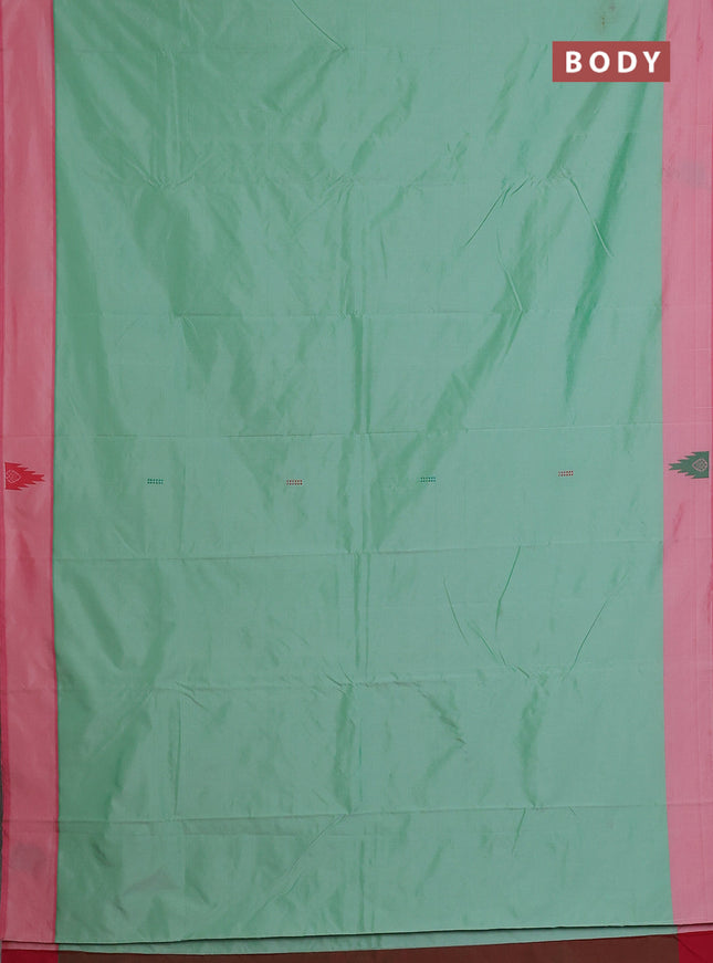 Arani semi silk saree teal green and dual shade of pink with thread woven buttas and thread woven butta border