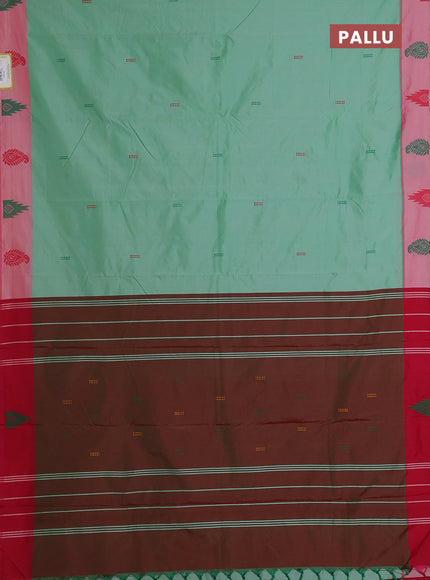 Arani semi silk saree teal green and dual shade of pink with thread woven buttas and thread woven butta border