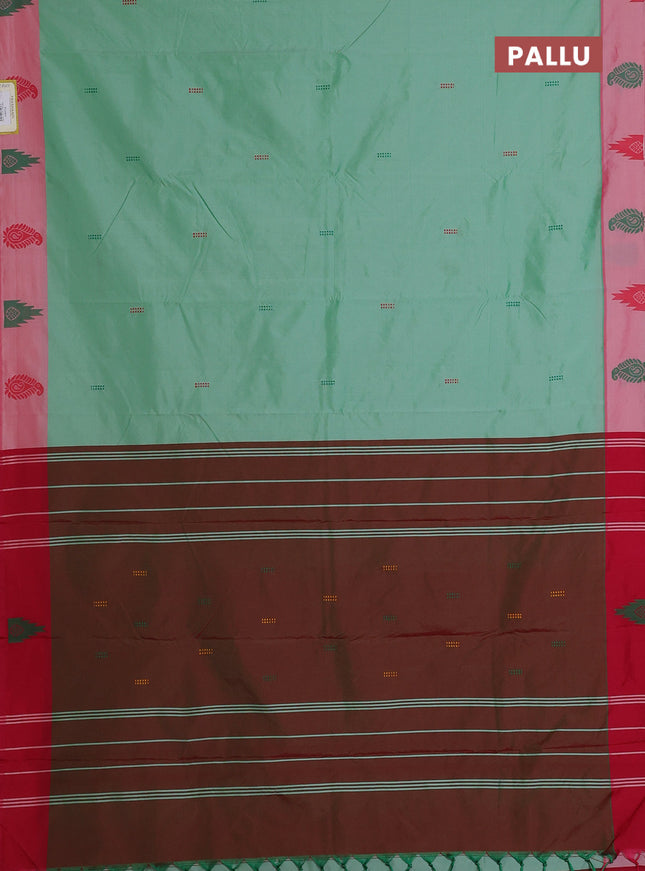 Arani semi silk saree teal green and dual shade of pink with thread woven buttas and thread woven butta border