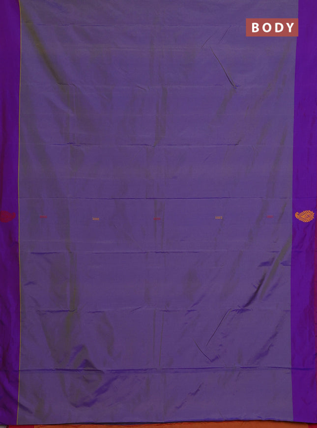 Arani semi silk saree dual shade of violet and dual shade of orange with thread woven buttas and thread woven butta border