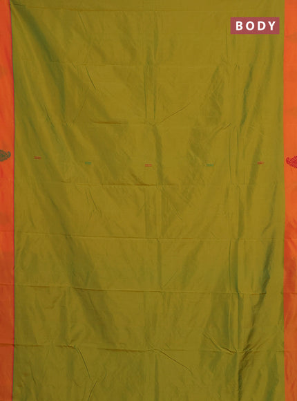 Arani semi silk saree dual shade of mustard green and green with thread woven buttas and thread woven butta border