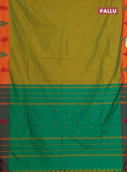 Arani semi silk saree dual shade of mustard green and green with thread woven buttas and thread woven butta border