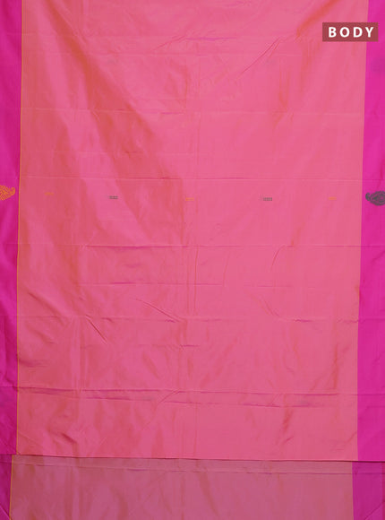 Arani semi silk saree dual shade of pink and green with thread woven buttas and thread woven butta border