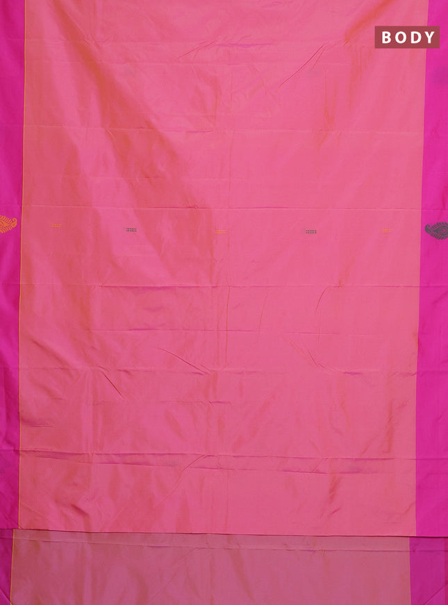 Arani semi silk saree dual shade of pink and green with thread woven buttas and thread woven butta border