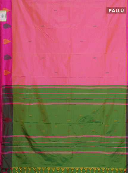 Arani semi silk saree dual shade of pink and green with thread woven buttas and thread woven butta border